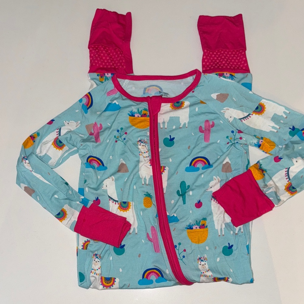 Kids Llama Print Footies - Blue and Pink BAMBOO NEW MULTIPLE SIZES AVAILABLE